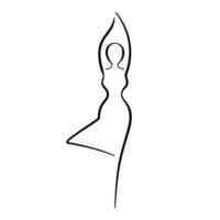 Woman body in yoga, girl beauty, line art icon. Female pose outline silhouette, model, figure. Abstract sign of girl for wellness center, sport, dance, beauty salon, spa. Vector illustration