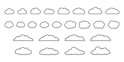 Cloud shape on sky set, weather line icon. Simple flat style of different clouds. Graphic element collection for web and print. Vector outline illustration