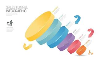 Infographic Sales funnel diagram template for business. Modern  Timeline 6 step level, digital marketing data, presentation vector infographics.