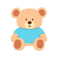 Cute bear toy in blue t-shirt. Hand drawn flat childish illustration isolated on white background vector
