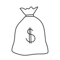 Money bag with dollar sign. Vector outline doodle sketch