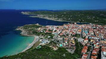 Aerial view of city Santa Teresa and tower in Sardinia video