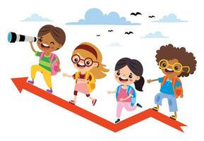 Success  And Teamwork Concept With Cartoon Kids vector