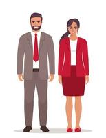 elegante joven hombre y mujer en negocio trajes. plano estilo ilustración de un hermoso exitoso negocio gente. vector