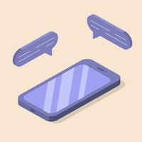 Mobile phone with pop-up messages. Isometric 3d vector illustration. Concept of online communication and talk.