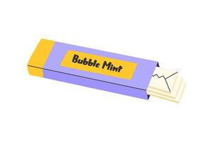 Chewing bubble gum sticks in a package. Bubble mint gum 80s, 90s, childhood nostalgia. Candy bubble. Gummy stick. vector