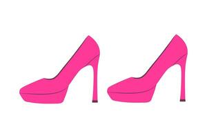 Cute cartoon pink female high heel shoes. Apparel for doll. Fashion glamour icon. vector