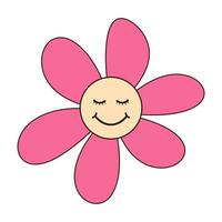 Retro groovy daisy flower character. . Linear color vector illustration