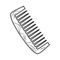 Wooden comb in doodle style. Eco hairbrush icon. Beauty accessory. vector