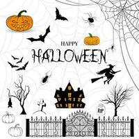 happy halloween vector design element set isolated on a white background.