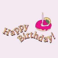 Sparkling Birthday Lettering and Pink Donut vector