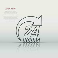 24 hours service icon in flat style. All day business and service vector illustration on isolated background. Quick service time sign business concept.