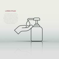 Hand sanitizer icon in flat style. Antiseptic bottle vector illustration on isolated background. Disinfect gel sign business concept.