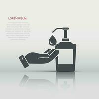 Hand sanitizer icon in flat style. Antiseptic bottle vector illustration on isolated background. Disinfect gel sign business concept.