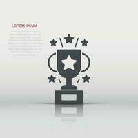 Trophy cup icon in flat style. Goblet prize vector illustration on isolated background. Award sign business concept.