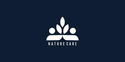 naturaleza logo con personas cuidado concepto diseño prima vector