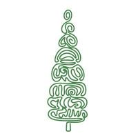 Abstract pine tree isolated on white background. Hand drawn line art fir tree. Doodle spruce outline vector illustration.