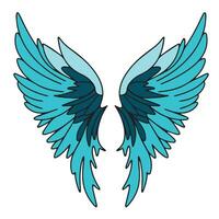 Angel wings colored outline. Hand drawn wings decor in doodle style. Vector illustration.