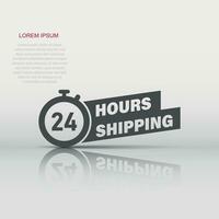 Shipping 24 hours icon in flat style. Delivery countdown vector illustration on isolated background. Quick service time sign business concept.