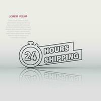 Shipping 24 hours icon in flat style. Delivery countdown vector illustration on isolated background. Quick service time sign business concept.