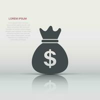 Money bag icon in flat style. Moneybag vector illustration on isolated background. Coin sack sign business concept.