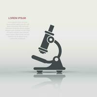 icono de microscopio en estilo plano. Ilustración de vector de lupa de laboratorio sobre fondo aislado. concepto de negocio de signo de instrumento de biología.