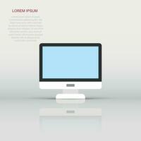 Personal computer in flat style. Desktop pc vector illustration on isolated background. Monitor display sign business concept.