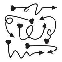 curved and doodle arrows heart tail vector set