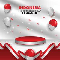 Independence day of Republic Indonesia background 3D podium design vector. vector