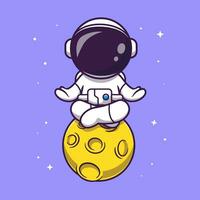 linda astronauta meditación en Luna dibujos animados vector icono ilustración. Ciencias tecnología icono concepto aislado prima vector. plano dibujos animados estilo