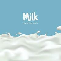 Milk splash isolated on blue background. 3d realistic yogurt wave background. vector