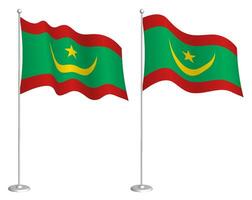 flag of mauritania on flagpole waving in wind. Holiday design element. Checkpoint for map symbols. Isolated vector on white background