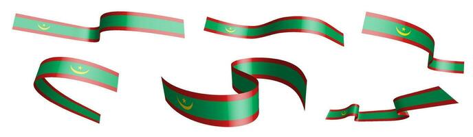 conjunto de fiesta cintas bandera de Mauritania ondulación en viento. separación dentro inferior y Superior capas. diseño elemento. vector en blanco antecedentes