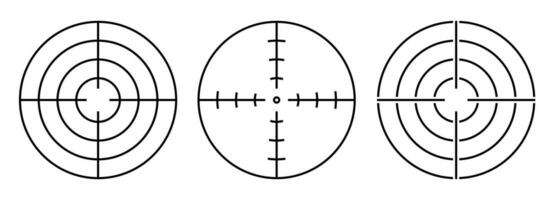 set of icons. Optical sights, target and aim in crosshair. Black and white vector