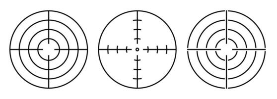 set of icons. Optical sights, target and aim in crosshair. Black and white vector