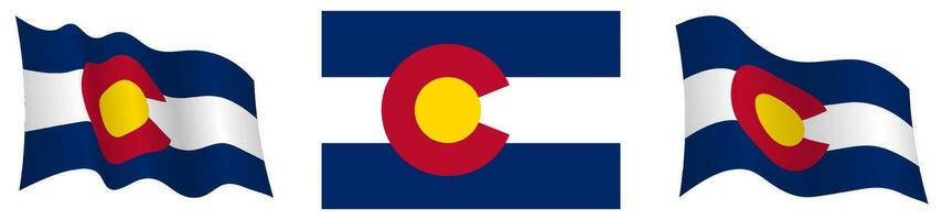 bandera de americano estado de Colorado en estático posición y en movimiento, revoloteando en viento en exacto colores y tamaños, en blanco antecedentes vector