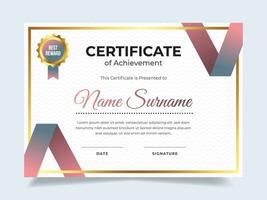 Simple gradient certificate template with badge. Suitable for achievement, rewards diploma and employee vector