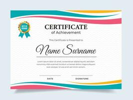 Simple wave color certificate template with badge. Suitable for achievement, rewards diploma and employee vector