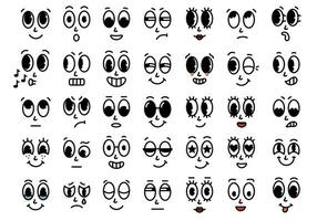 Retro 30s cartoon and comics characters faces. 50s, 60s vintage comic smile. Traditional mascot emotions. Vector illustration
