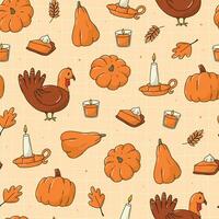 Thanksgiving seamless pattern with doodles vector
