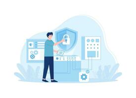 Man doing security check on safe concept flat illustration vector