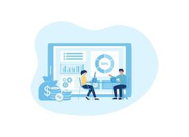 Two people are having a meeting with data analysts concept flat illustration vector