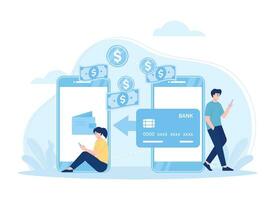 People are transfer money online via smartphone concept flat illustration vector