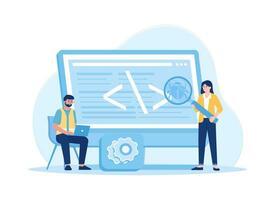 Programming language improvements, script writing concept flat illustration vector