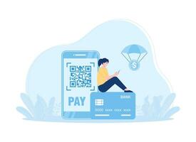 Blue vector with online payment concept concept flat illustration