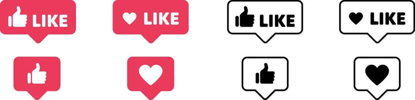 Like, heart. Thumb up icon sign. Finger up. Like icon button. Line flat and line style. Like, dislike icons. Social media notification icons. Vector stock