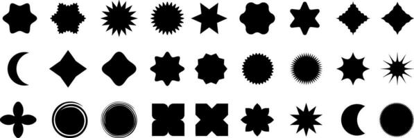 Vector abstract geometric graphic elements for design, Collection of various form, labels, shapes. Abstract geometric brutalist elements. Modern elements swiss style figures stars flowers circles