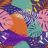 Floral seamless pattern with wavy lined shapes. tropical background vector