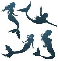 A set of silhouettes of mermaids vector