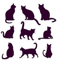 Set of silhouettes of random cats vector